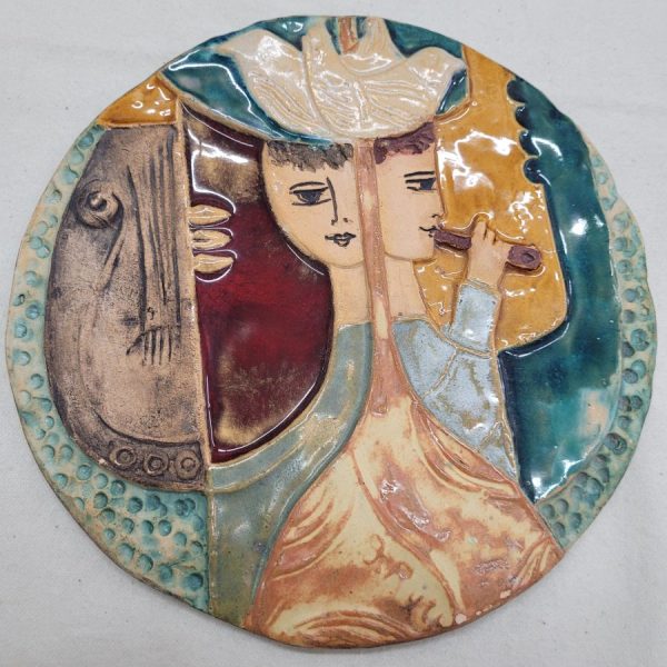 Handmade glazed ceramic best friends ceramic tile by Ruth Factor shows the true and pure friendship between David and Jonathan with their peace doves.