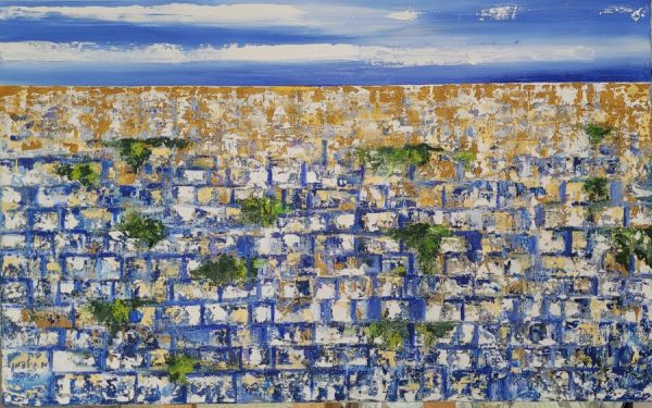 Jerusalem western wall painting painting is painted so skillfully in an abstract style that one can recognize the neighborhood immediately.