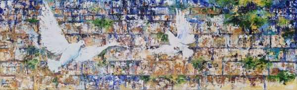 Doves in Kotel painting is painted so skillfully in an abstract impressionism style where white doves are always at sight since temple destruction.