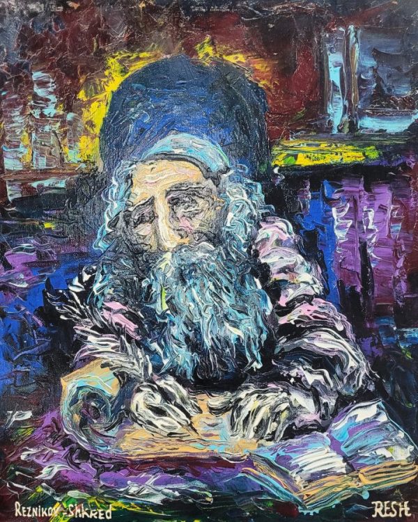 Reznikov skillfully expresses in oil painting sage Rabbi the deep learning of  old sage Rabbi, and his thrill to learn more of the holly bible.