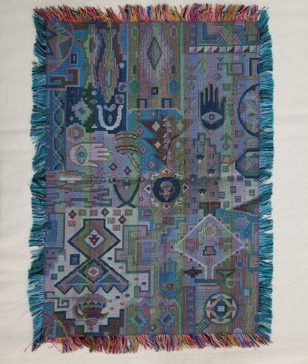 Handmade Druze placemat blue Hamsa rectangle shape, where each side is as beautiful because of the different shades of blue colors