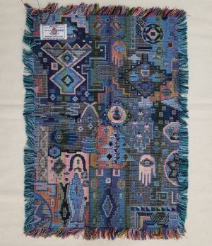 Handmade Druze placemat blue Hamsa rectangle shape, where each side is as beautiful because of the different shades of blue colors