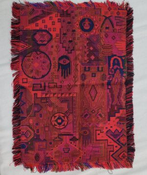 Handmade Druze placemat red Hamsa rectangle shape, where each side is as beautiful because of the different shades of red colors.