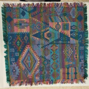 Handmade Druze placemat geometric patterns green square shape, where each side is as beautiful because of the different shades of green.