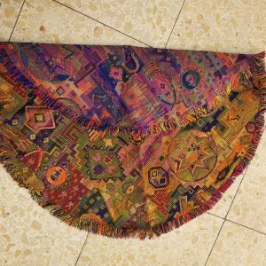 Handmade Druze round tablecloth yellow, where each side is as beautiful because of the different shades of yellow colors they have skillfully used