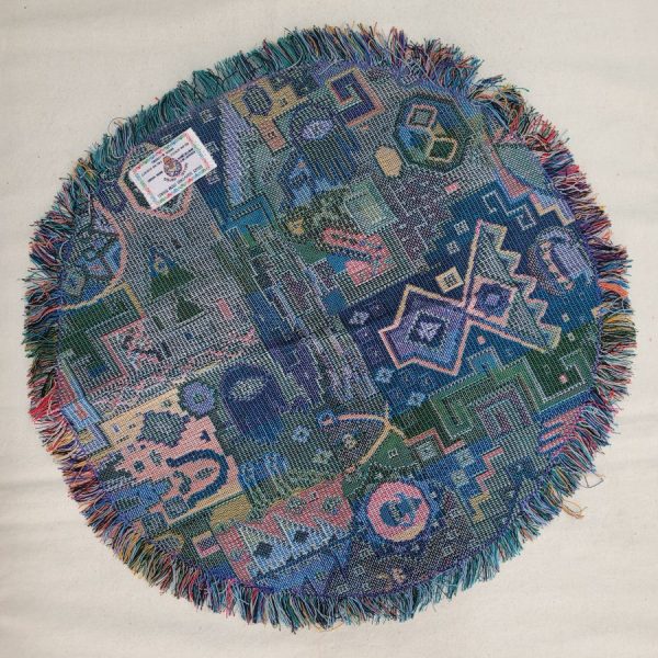 Handmade Druze round tablecloth blue, where each side is as beautiful because of the different shades of blue and purple colors.