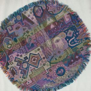 Handmade Druze round tablecloth blue, where each side is as beautiful because of the different shades of blue and purple colors.
