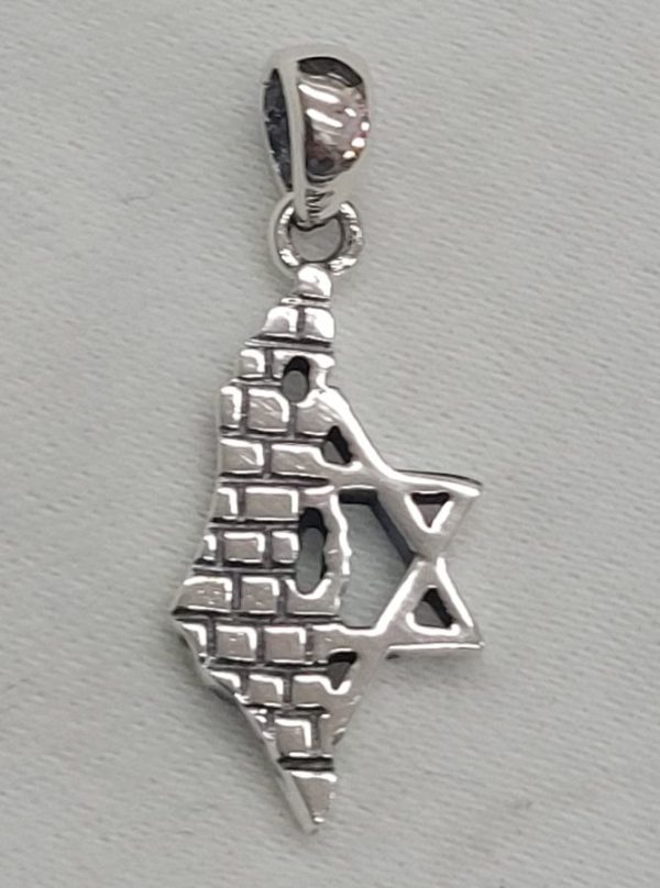 Sterling silver pendant Israel map star of David combined traditional Magen David star shape set with cut out Israel map 2.9cm X 1.2 cm X 0.2 cm.