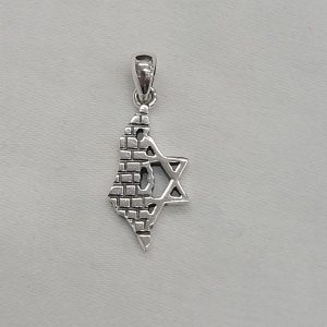 Sterling silver pendant Israel map star of David combined traditional Magen David star shape set with cut out Israel map 2.9cm X 1.2 cm X 0.2 cm.