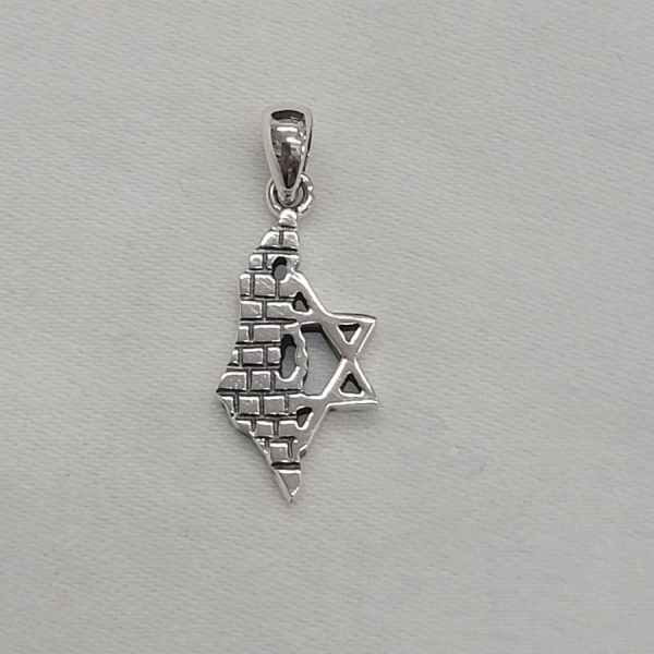 Sterling silver pendant Israel map star of David combined traditional Magen David star shape set with cut out Israel map 2.9cm X 1.2 cm X 0.2 cm.