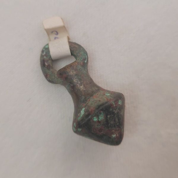 Genuine antique small bronze balance weight builder's utensil found in the holy land and dated 2000 BC. Dimension diameter 1.6 cm X 3 cm approximately.