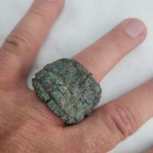 Genuine antique bronze age man ring with age deteriorations as can be seen in photos found in the holy land and dated 2000 BC.