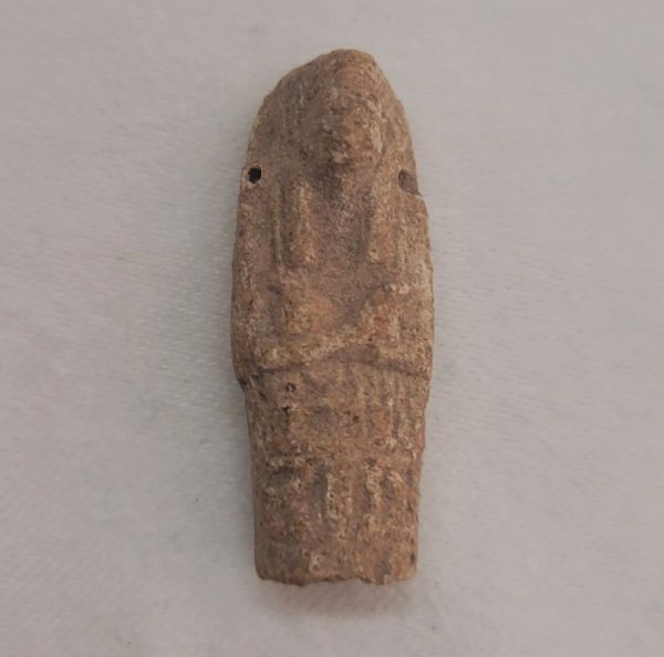 Egyptian pottery faience Ushebti was found in the Holyland Israel. The shabti is depicted mummiform with details. Dimension 3 cm X 1.2 cm approximat