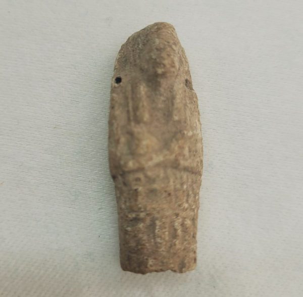 Egyptian pottery faience Ushebti was found in the Holyland Israel. The shabti is depicted mummiform with details. Dimension 3 cm X 1.2 cm approximat