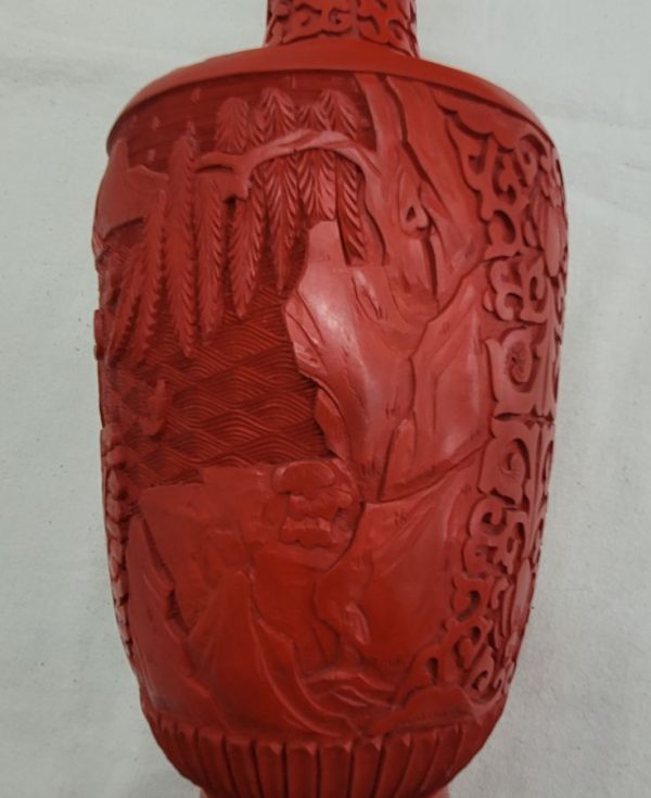 Rosewood carved enameled vase - Image 8