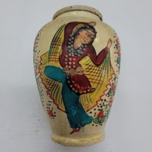 Handmade vintage copper painted vase designs of 2 belly dancers and flowers, imported to Israel early 1950' bearing imported taxes.