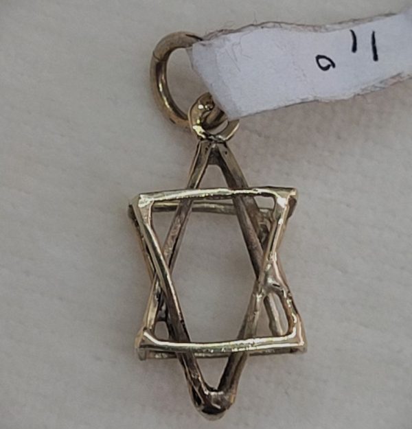 Handmade 14 carat yellow gold pendant 3 dimension star of David, Kabbalah design. Dimension 0.9 cm X 1.1 cm X 2.4 approximately.