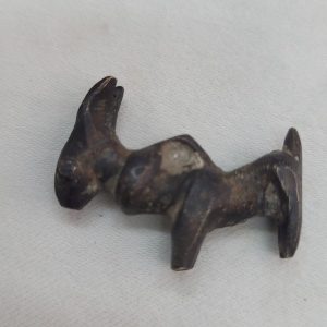 Genuine bronze donkey idol antique small found in the holy land and dated 2000 BC. Dimension 2.8 cm X 2.2 cm X 0.6 cm approximately.