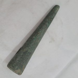 Genuine antique bronze lance head, the holes on sides of conus were to fasten lance head on wood spear, found in the holy land and dated 2000 BC.