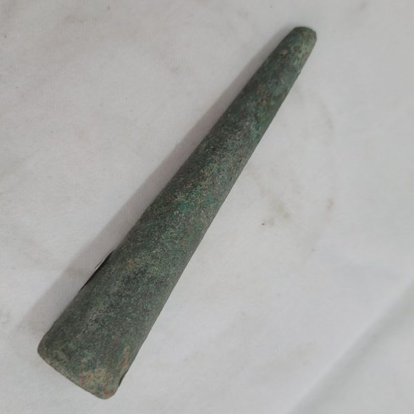 Genuine antique bronze lance head, the holes on sides of conus were to fasten lance head on wood spear, found in the holy land and dated 2000 BC.