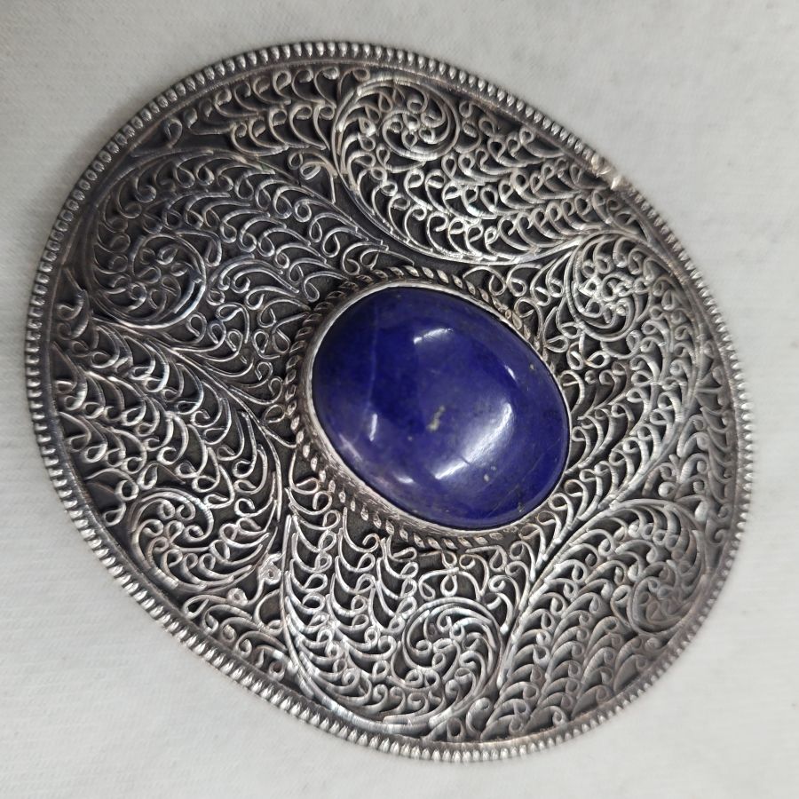 A Yemenite silversmith has made this intricate oval sterling silver Yemenite filigree vintage silver tobacco box portable tobacco box.