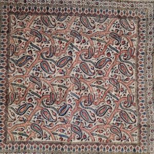 Handmade square Qalamkari leaf pattern cotton tablecloth, where are beautiful designs because of the different leaf pattern.