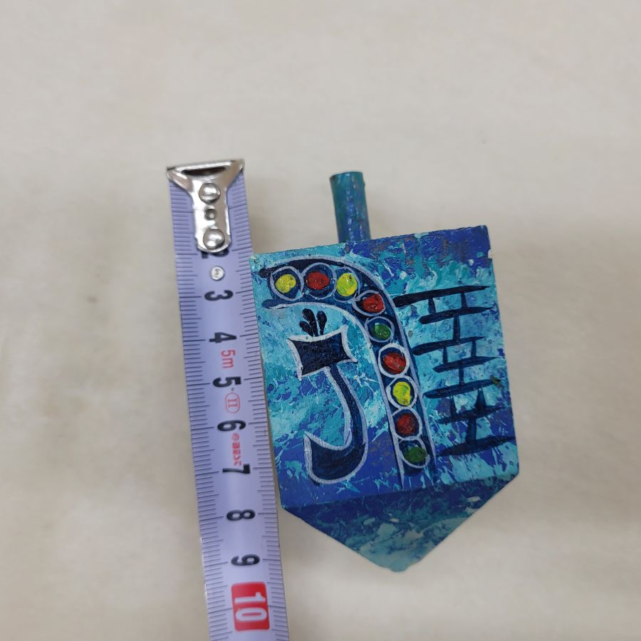 Dreidel painted blue wood - Image 3