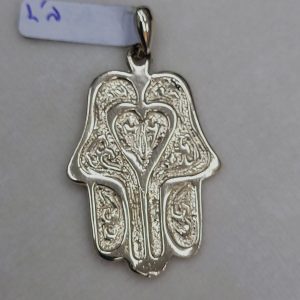 Handmade Chamsa pendant 14 Carat gold Hamsa pendant heart shape hand engraved in heavy solid gold. Dimension 2 cm X 2.7 cm X 0.12 cm approximately.