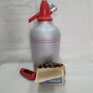 Vintage club soda instrument made in Israel 1960's for making manually at your home club soda with the capsules. Dimension 25 cm X 33 cm approximately.