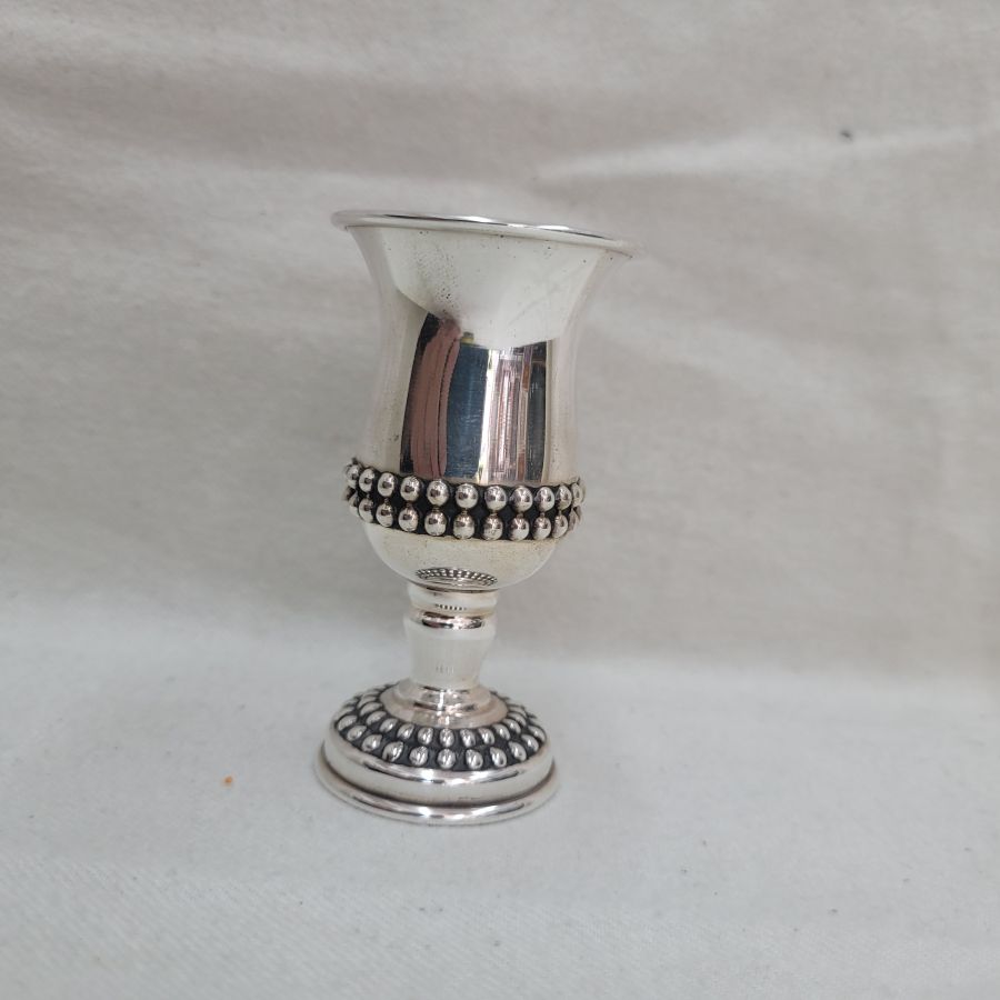 Small wine cup silver Schnapps cup Pearls beads ,two raw around cup. 24 carat gold plating inside Kiddush cup to prevent spoiling wine taste.