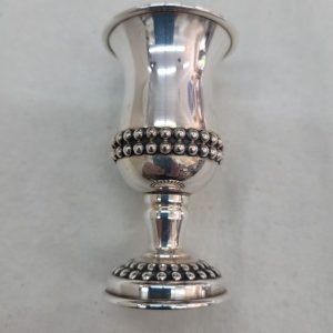 Small wine cup silver Schnapps cup Pearls beads ,two raw around cup. 24 carat gold plating inside Kiddush cup to prevent spoiling wine taste.
