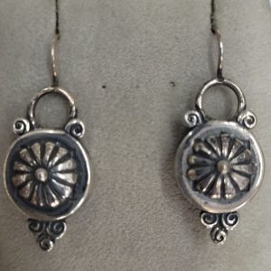 Sterling silver earrings traditional style with sterling silver wires and a sterling silver frame. Dimension 1.3 cm X 3 cm approximately.