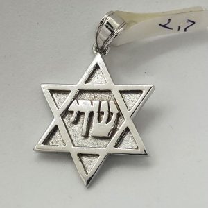 Handmade 14 carat white gold heavy solid Magen David Shaddai pendant traditional original abstract design, 3.2 cm X 0.25 cm X 2.5 cm approximately.